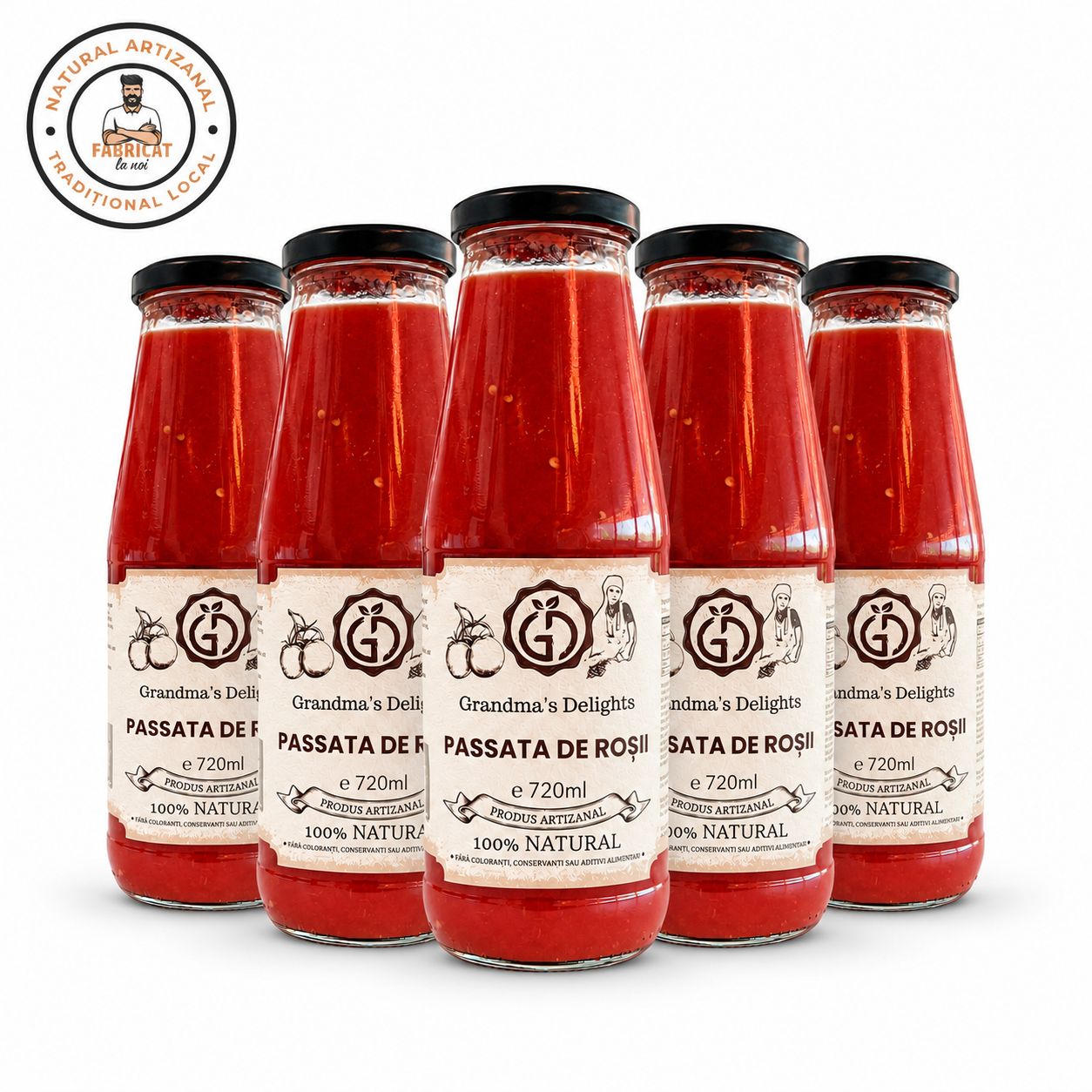 Pachet de cinci sticle de passata artizanală Set Promo 5 Passata de Roșii